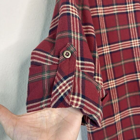 Entro Plaid Red Flannel Pocketed Roll Tab Sleeve Tunic with Sequin Trim L - Picture 10 of 12